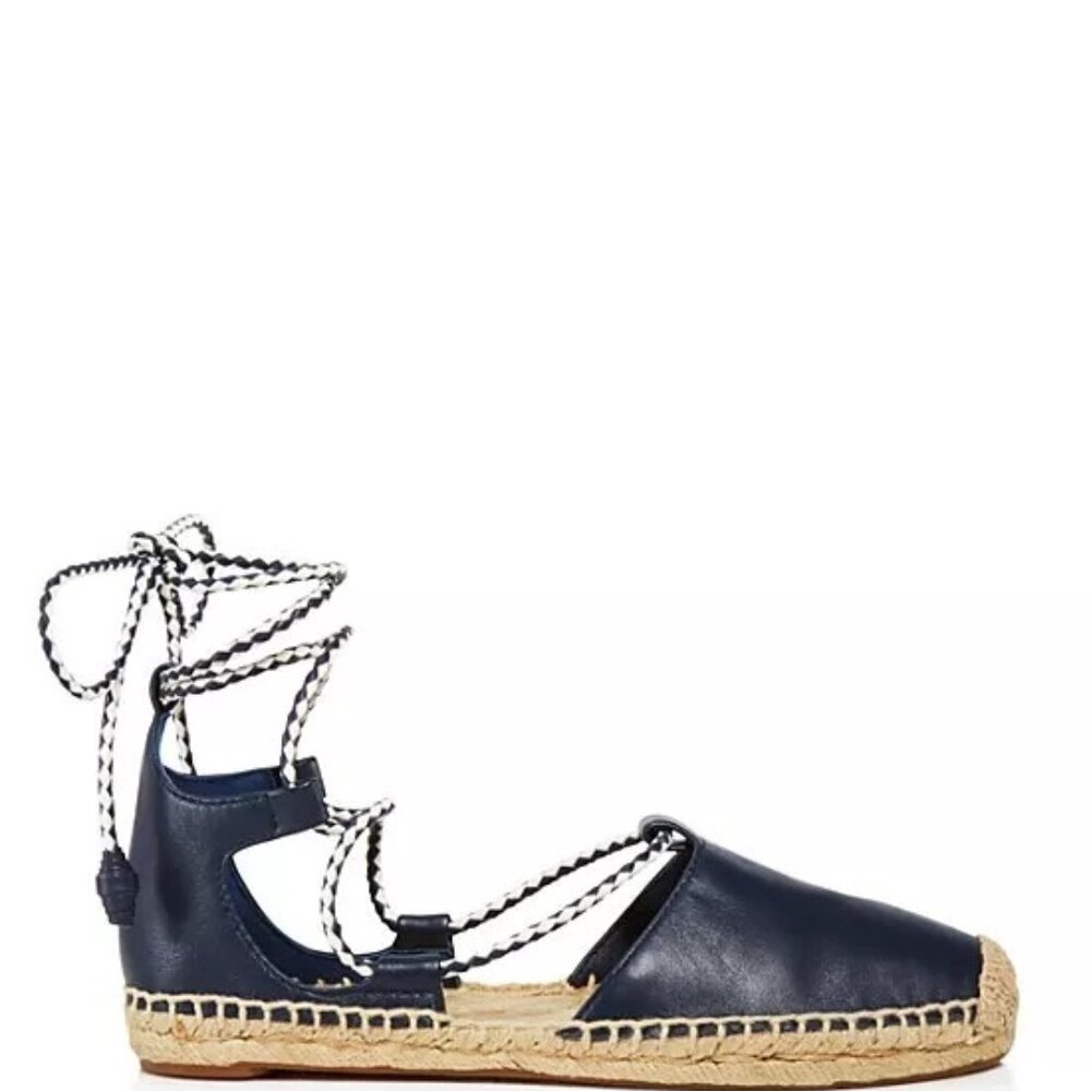 Tory Burch Navy Leather Lace-Up Espadrille